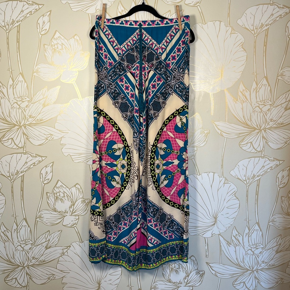 Flying Tomato Teal, Pink & Cream Boho Printed Wide Leg Palazzo Pants